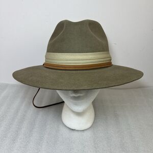 VTG Willis & Geiger Fur Felt Hat Fedora Fitted Mens L Olive Wide Brim Chin USA